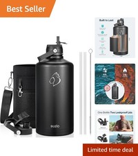 Double Wall Insulated 1 Gallon Water Jug - Perfect for Hiking and Sports, Black