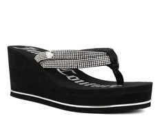 WOMEN'S JUICY COUTURE BLACK RHINESTONE STRAPS FLIP FLOP WEDGE JC-UNWIND SIZE 10