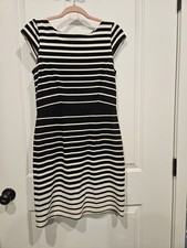 Ann Taylor Loft Dress Size 6 Black & White  Gradient Stripe W Cap Sleeve