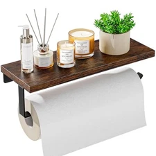 Paper Towel Holder Wall Mount with Shelf - Wooden Hanging Paper Towel Holder 