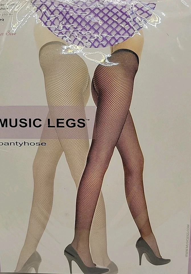 音乐腿 5 件装透明无缝鱼网连裤袜全新多色加大码 — 第 2/4 张图片