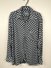 Versace Jeans Shirt Medium Vintage Black Pattern Metal Medusa Buttons 100% Silk