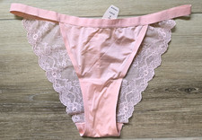NWT Vintage Victoria's Secret Pink Silky Sheer Lace Back String Bikini Panties S