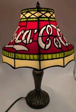 Vintage Coca Cola Tiffany Style Plastic-Stained Glass Style Shade Lamp 15&rdquo; Coke