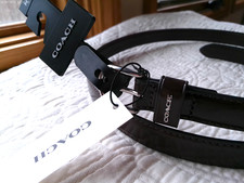 COACH SIGNATURE NARROW GLOSS LEATHER BELT SIZE M 32-36 MAPLE COLOR SILVER BUCKLE