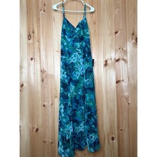 NWT Lulus Beautiful Soul Teal Green Floral Print Twist-Front Maxi Dress Size S
