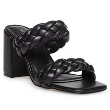 Madden Girl Dixcy Black Braided Strap Dress Heels Chunky Y2K 90s Style Size 8