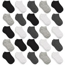 Socks, 25 Pairs Low Cut Ankle Socks Set for Boys Girls 7-10 Years Old 