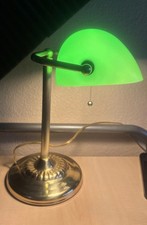 Vintage Brass Bankers Desk Lamp w/ Emerald Glass Shade-Underwriters Laboratories