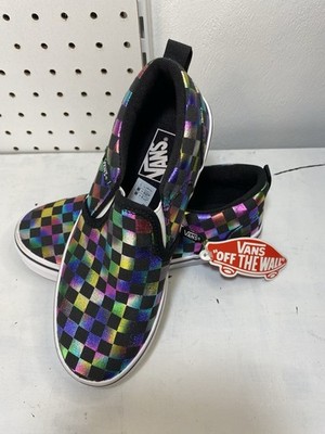VANS slip-on irridescent checkerboard pattern -missy size 3 Skateboard NWT