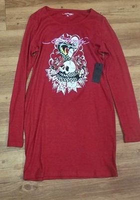 Ed Hardy Love Kills Slowly Long Sleeve Graphic  Dress Size XL NEW