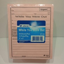 While You Were Out Pink Message Pads (12) 4"x5"  Pads, 50 Sheets/Pad 9711D New