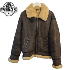 Vintage B-3 Aviator Bomber Jacket Brown Sheepskin Shearling Leather Flight