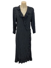 Seed Heritage Midi Wrap Dress Women 10 Black Geometric Pattern Viscose/Cotton