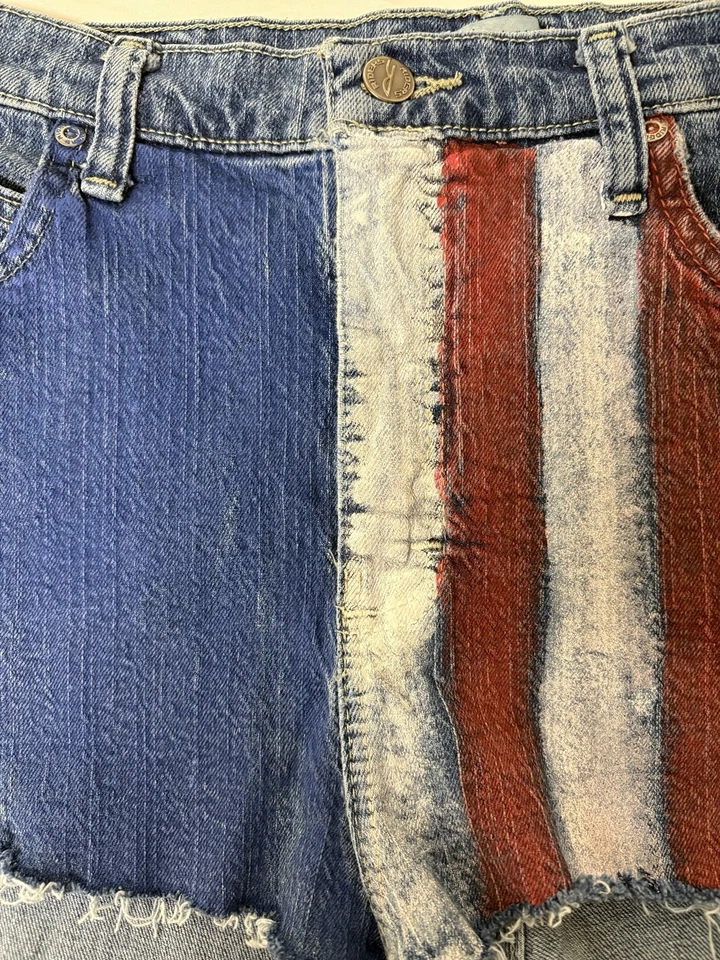 Pantalones Cortos Denim Corte Riders Relajados Mujer talla 32W x 12 Rojo Blanco Rayas Americana Foto 4 de 4