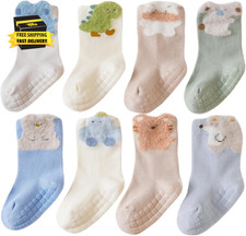 Baby Non Slip Grip Crew Socks Cute with Non Skid Soles for Infants Toddlers Boys