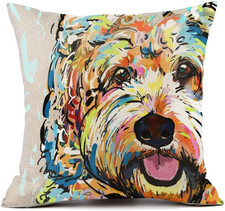 Cute Pet Goldendoodle Frise Dog Pattern Throw Pillow Covers Linen Cushion Cover