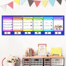 Classroom Pocket Chart with 6 Clear Pockets - 57x18 Wall Organizer for Teache...
