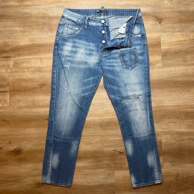 Dsquared2 Jeans Mens 44 Blue Distressed Slim Fit Button Fly Made in Italy Denim