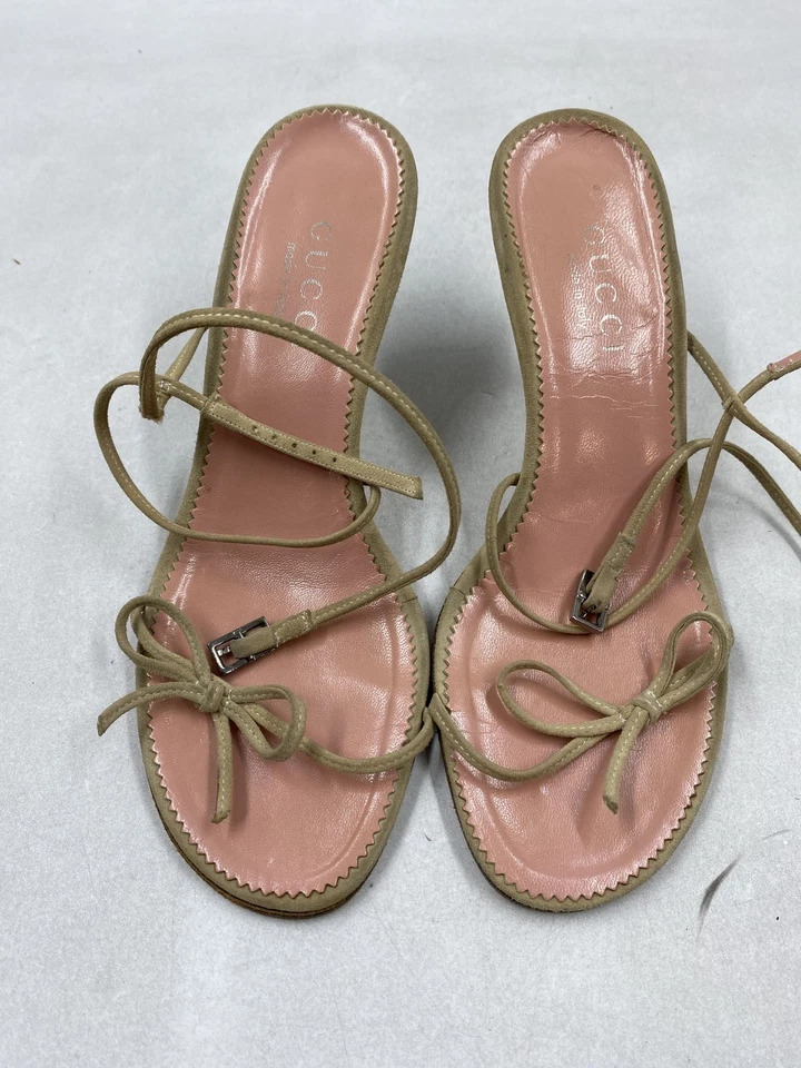 Sandália de salto Gucci de couro rosa com tiras W 6 - Imagem 2 de 4