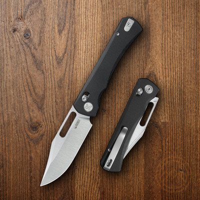 Kubey TBO Folding Knife 3.13'' Satin 14C28N Sandvik Steel Blade Black G10 Handle