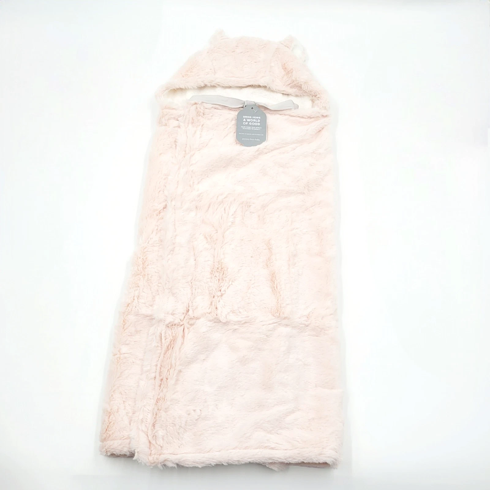 Pottery Barn Kids Faux Fur Baby Hooded Towel Light Pink NEW
