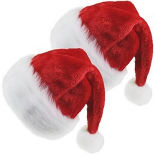 2 PCS Adult Red Velvet White Plush Brim Unisex Christmas Santa Hat Party