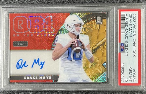DRAKE MAYE PSA 10 2023 WILD CARD QB1 ON THE CLOCK ROOKIE AUTO RED MOJO GOLD 1/1