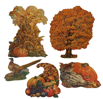 Vintage Fall Autumn paper wall decorations classroom pumpkin tree pheasant quail