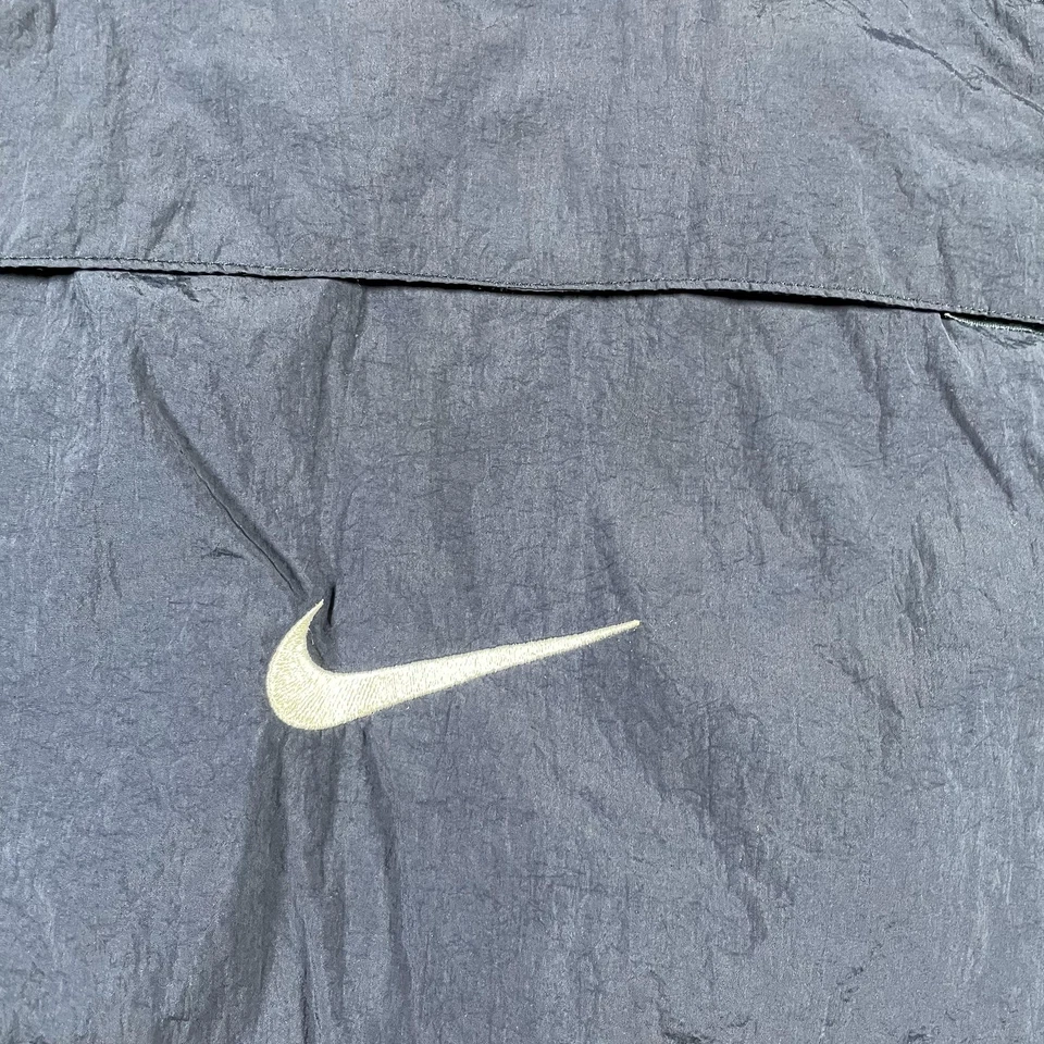 耐克夹克男式 XL 海军蓝红色连帽 Big Swoosh Anorak 1/4 拉链风衣 — 第 3/4 张图片