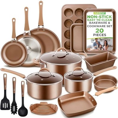 Nutrichf 20-teiliges Töpfe und Pfannen Set, Backformen und Kochgeschirr Set, Induktionskochfeld