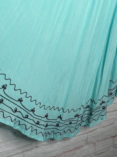 1X/2X/3X OS New Aqua Blue Black Embroidered Gauze Beach Dress Cover-up 50$ - Picture 6 of 12