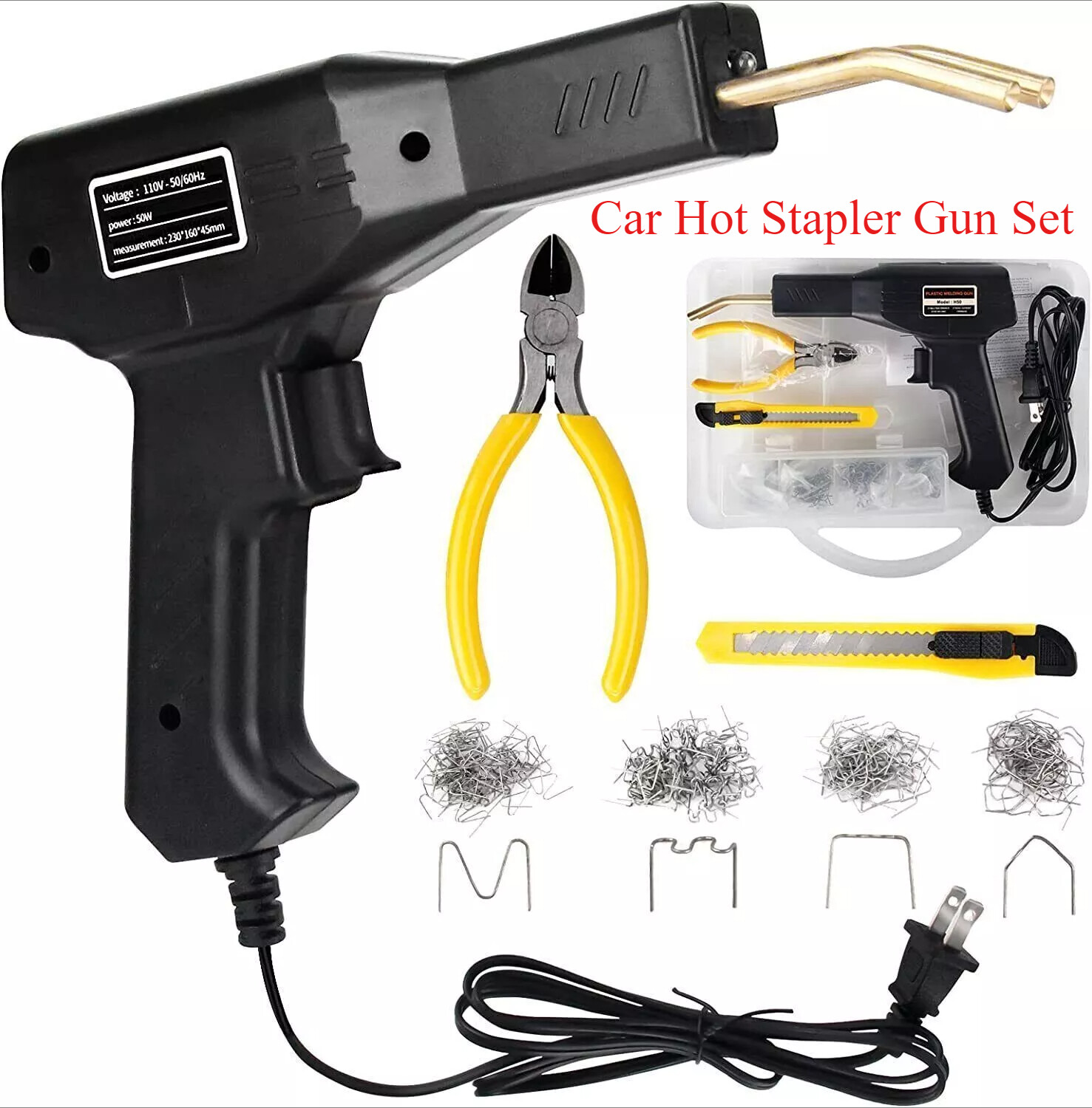 Hot Stapler Car Bumper Fender Welder Gun Plastic Repair Kit +600 Staples-image