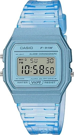 Casio Unisex Quartz Alarm Chronograph Clear Blue 35mm Digital Watch F91WS-2