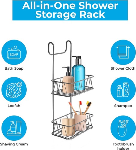 2 Tier No Drill Stainless Steel Non-Rusting Bathroom Storage Shower Caddy Grey - 第 5/8 張圖片