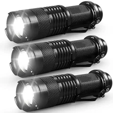 3 Pack Mini LED Flashlight Focus Adjustable 1 Mode Tactical Torch Clip Pocket