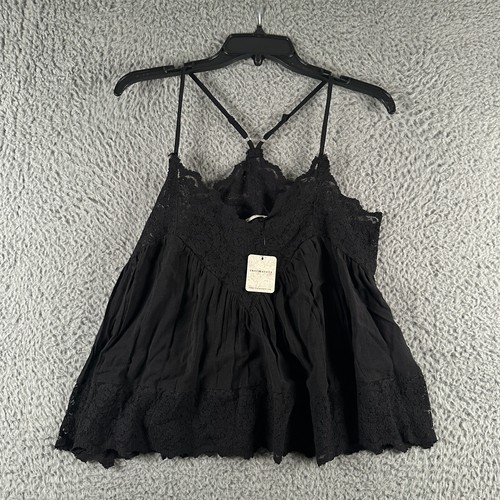 Free People Intimately Camisole Top Womens XS Black Ruffled Cropped Boho NWT