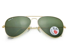 Ray-Ban Sunglasses RB3025 Aviator Classic Gold Frame Polarized Green Lens 58mm