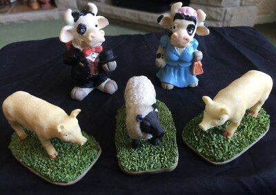 Mr & Mrs Cow with Two Pigs And A Sheep CERAMIC FREE UK POSTAGE 