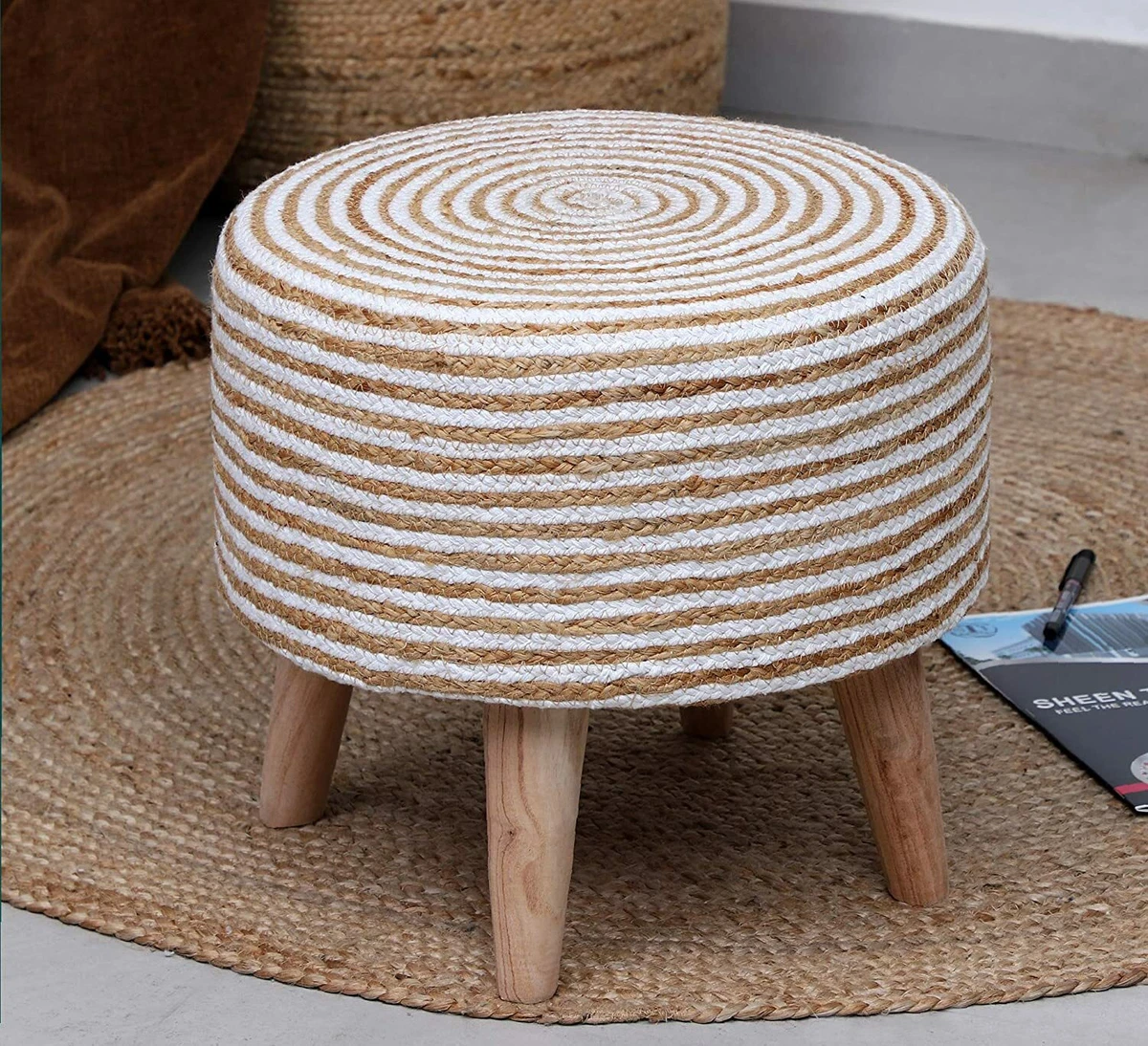 Jute Puffy Stool Beautiful Furniture Home Decor Multipurpose Stool