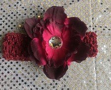 Burgundy silk Peony Flower clip headband girl Holiday photo craft Scrapbook