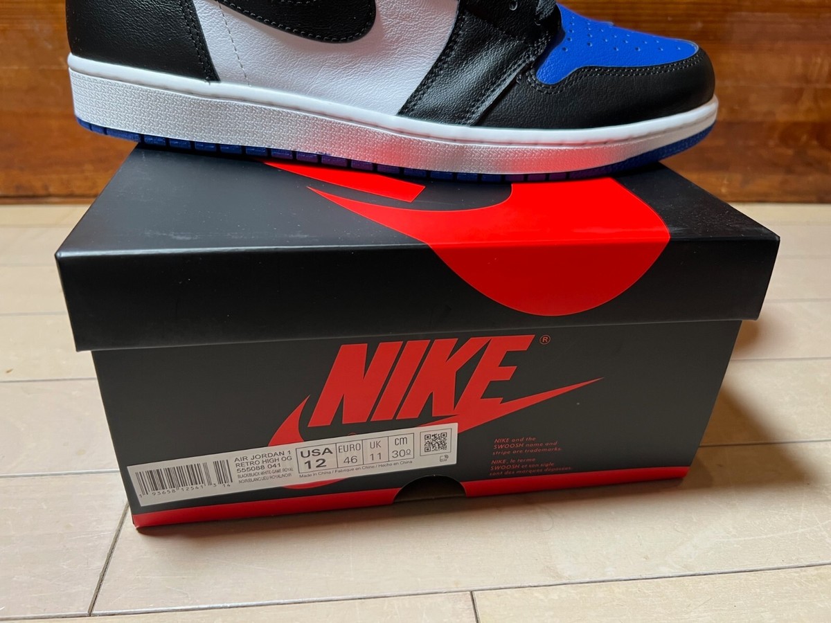 2020 Nike Air Jordan 1 Retro High OG Black White Royal Toe Blue sz