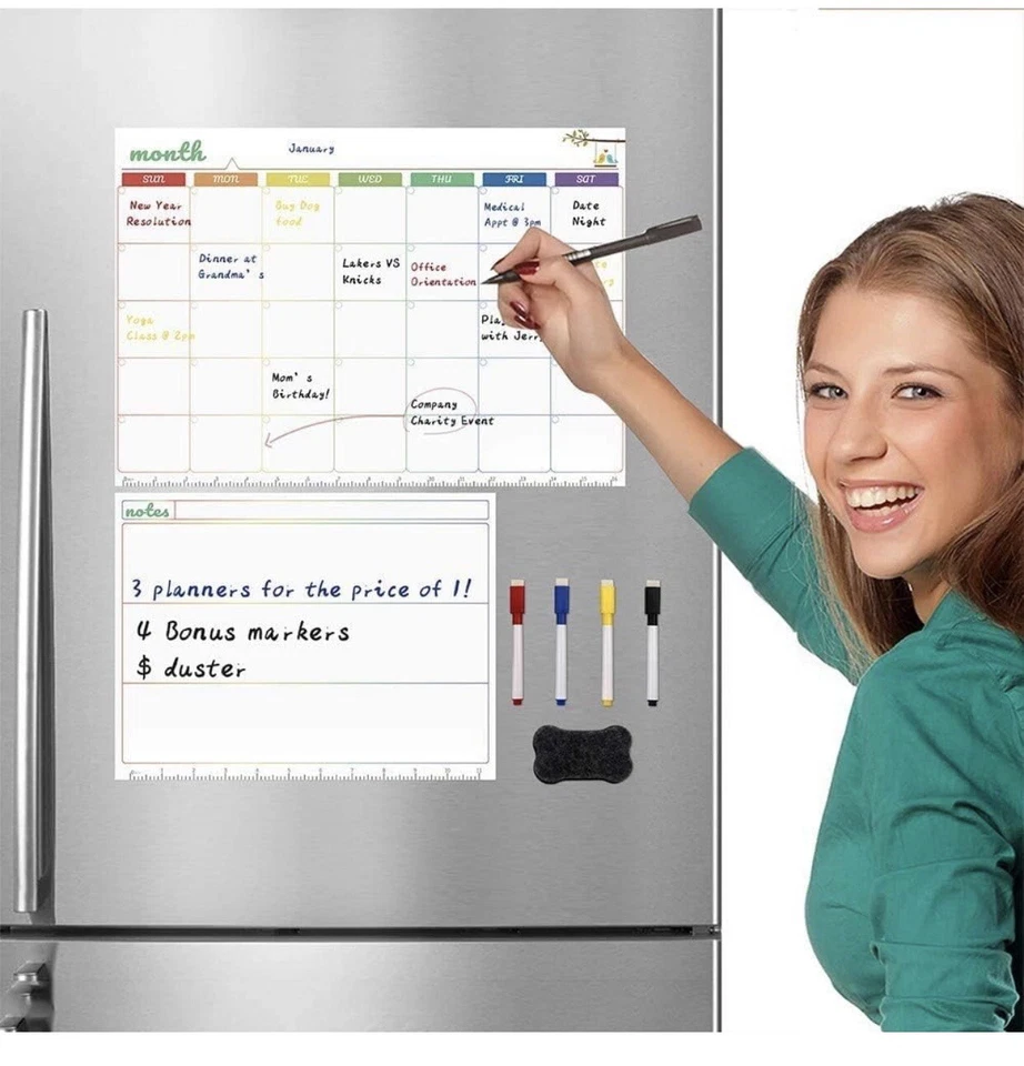 Aken Magnetic Memo Boards,16.6” X 11.8” & 12x9 inch, 4 pens,Eraser. - Image 3 of 4