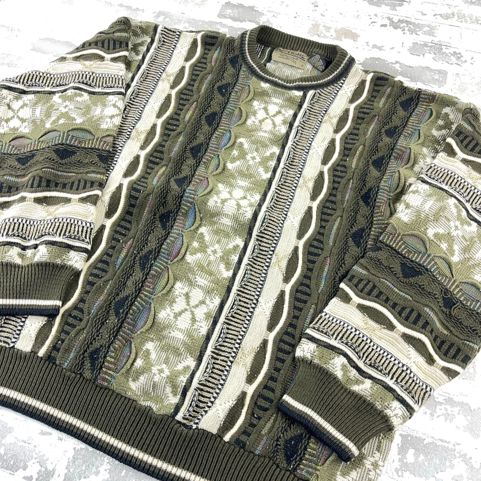 Suéter Tejido 3D De Colección Hombres XL Verde Texturizado Biggie Cosby Abuelo Años 90 Y2K Años 2000 Foto 2 de 4