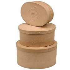 Handcrafted Paper Mache Oval Boxes - 3 Boxes