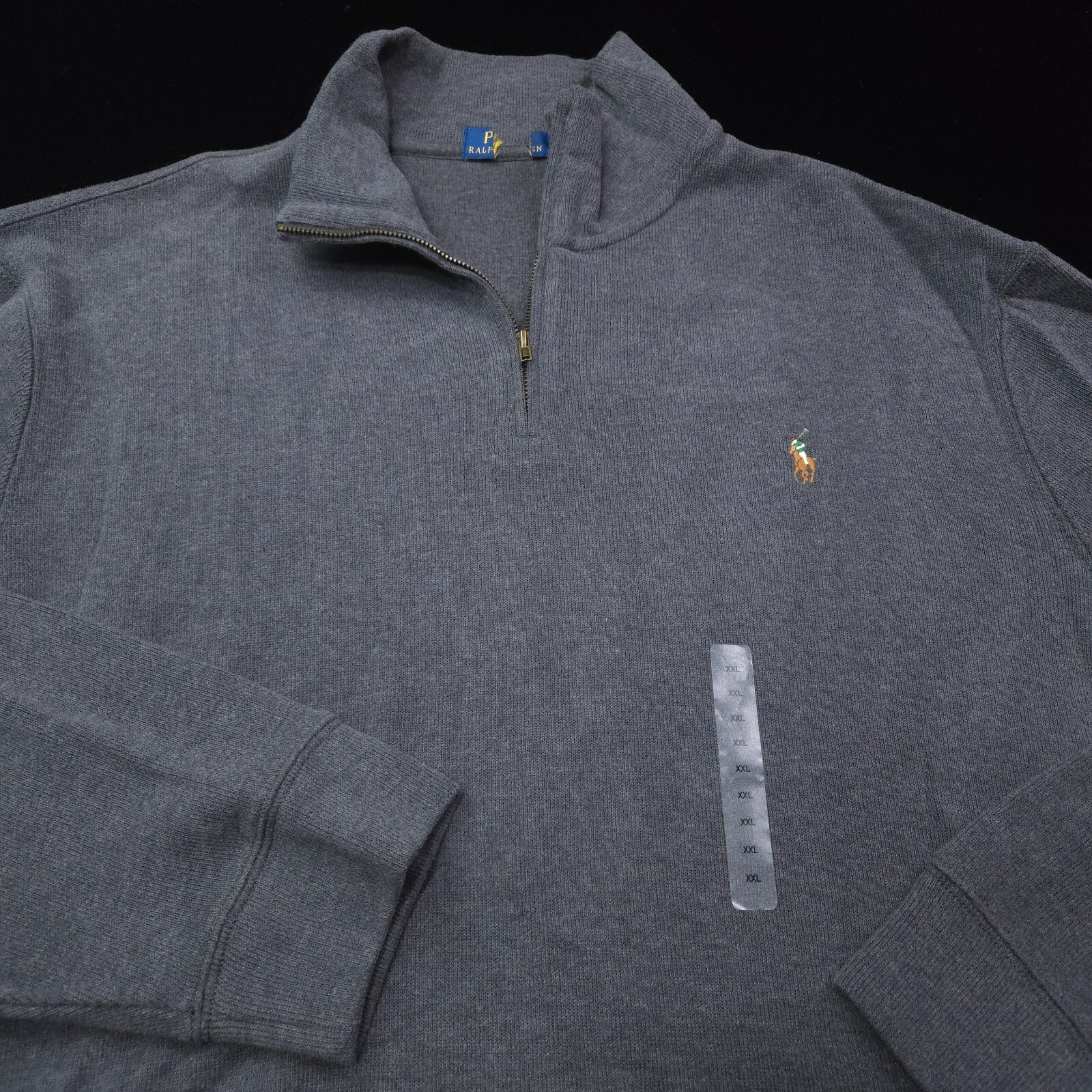 NUOVO! MAGLIONE POLO RALPH LAUREN 1 4 ZIP XXL GRIGIO ESTATE COSTINA VERO PONY GOLF