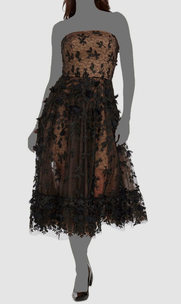 kailyn floral appliqu strapless cocktail dress Dress The Population Kailyn Strapless Floral Lace Cocktail Dress - Black-Nude