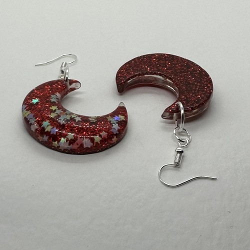 Crescent moon earrings, Star Glitter , Acrylic. 7cm long. Pick your colour - Picture 26 of 45