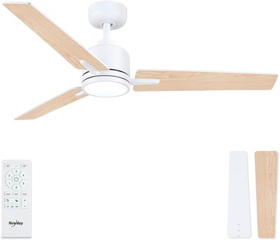 Deckenventilator Leuchten & Fernbedienung 48'' weiß Holz Deckenventilator mit Lampe 6 Geschwindigkeiten 3 to