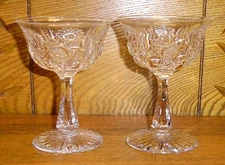 Two Cut Glass Wine Stems - 3 Vertical Lines & Star - Maker Unknown - 1 Chip